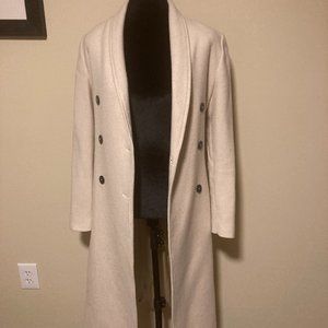 Mango Beige Wool Coat with Brown Buttons and Belt